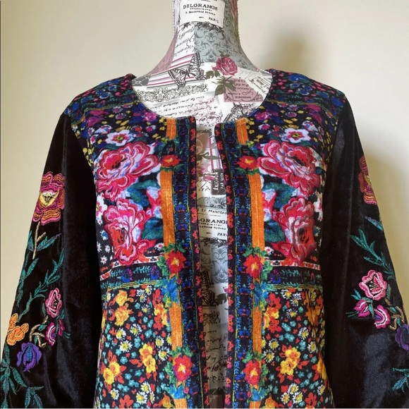 RUBY YAYA Velvet embroidered jacket Size Medium M Romero floral beaded print - Picture 2 of 12